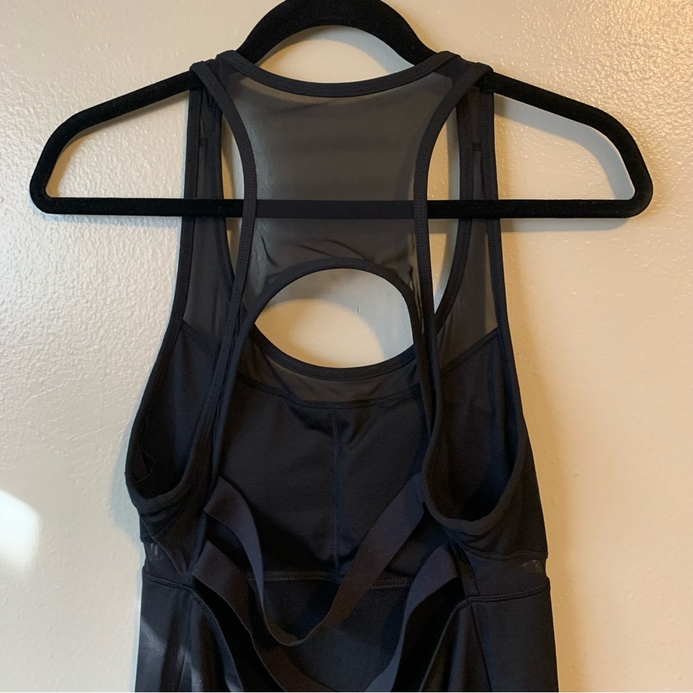 Fabletics Black Strappy Racerback Bodycon Mini Dress with Mesh Inset - Picture 2 of 11